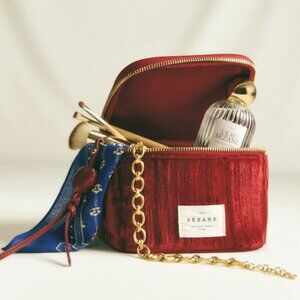 NEW Sezane - Mini Vanity case crushed velvet Red
